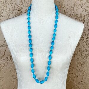 Vintage Monet 35" Baby Blue Faceted Bead Necklace Plastic 70s Single Strand